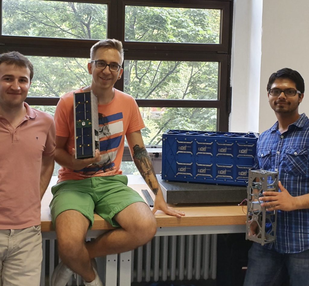 Joshit Mohanty with CubeSat at German Orbital Systems Berlin