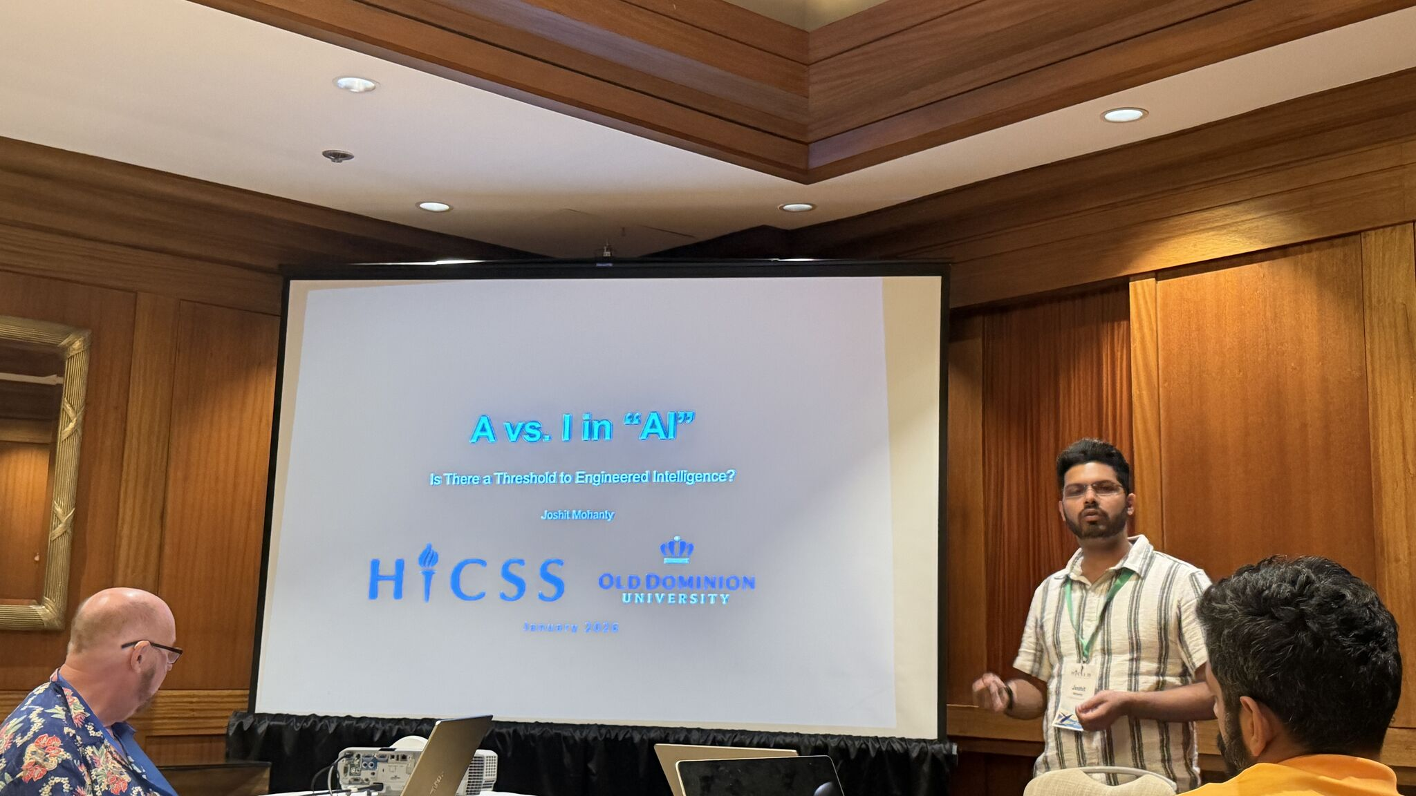 Joshit Mohanty presenting A vs I in AI at HICSS 2026